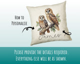 Personalised Owl Cushion Gift Printed Name Design