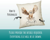 Personalised Owl Cushion Gift Printed Name Design