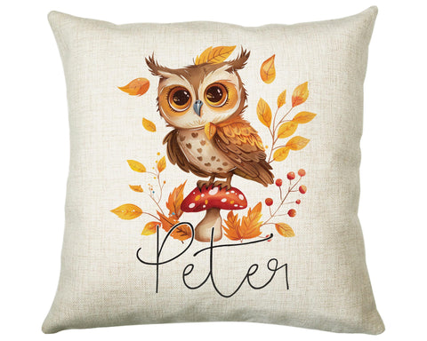 Personalised Owl Cushion Gift Printed Name Design