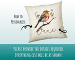 Personalised Robin Cushion Gift Printed Name Design