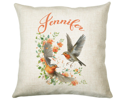 Personalised Robin Gift Cushion Printed Name Design