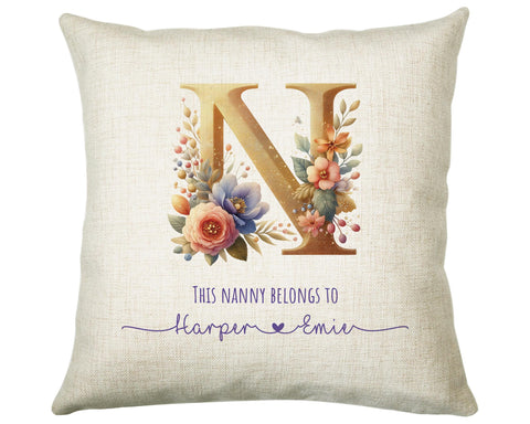 Personalised Nanny Gift Cushion Printed Name Design