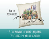 Personalised Gardening Gift Cushion Printed Name Design