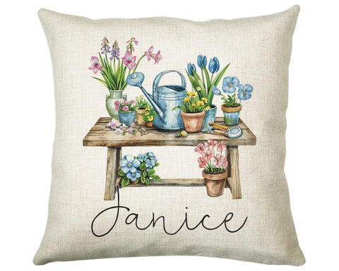 Personalised Gardening Gift Cushion Printed Name Design