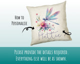 Personalised Dragonfly Gift Cushion Printed Name Design