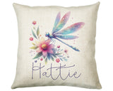 Personalised Dragonfly Gift Cushion Printed Name Design