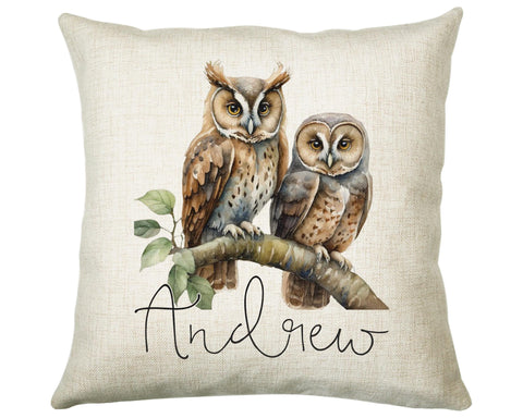 Personalised Owl Cushion Gift Printed Name Design