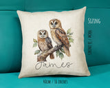 Personalised Owl Cushion Gift Printed Name Design