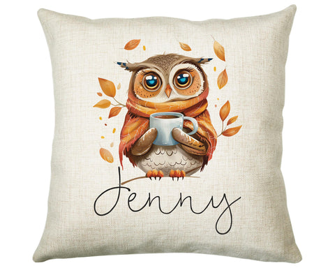 Personalised Owl Cushion Gift Printed Name Design