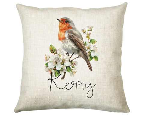 Personalised Robin Gift Cushion Printed Name Design