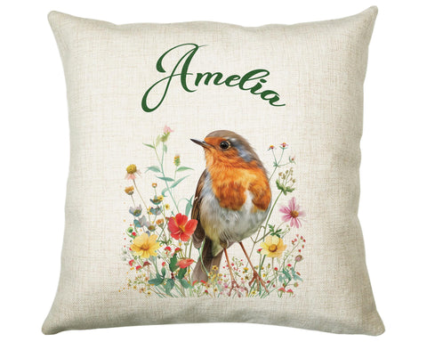 Personalised Robin Gift Cushion Printed Name Design