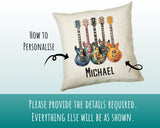 Personalised Guitar Gift Cushion Printed Name Design