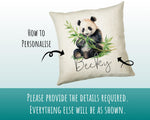 Personalised Panda Gift Cushion Printed Name Design