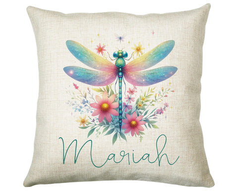 Personalised Dragonfly Gift Cushion Printed Name Design