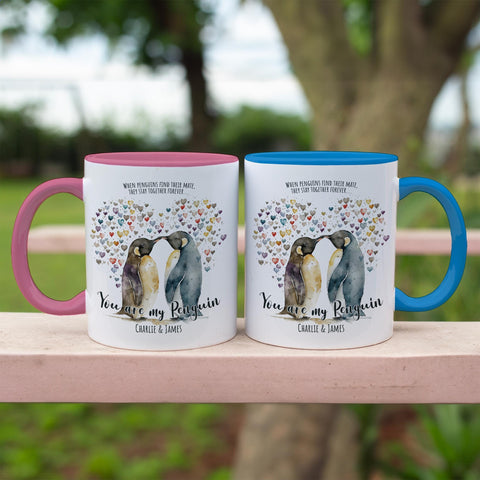 Personalised Couples Mugs Penguin Valentines Day Gift