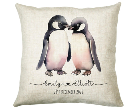 Personalised 2nd Anniversary Penguin Cotton Gift Cushion Two Years Custom Design Gift Valentines Present