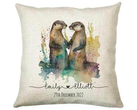 Personalised 2nd Anniversary Otter Cotton Gift Cushion Two Years Custom Design Gift Valentines Present