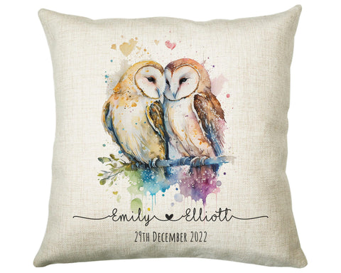 Personalised 2nd Anniversary Owls Cotton Gift Cushion Two Years Custom Design Gift Valentines Present