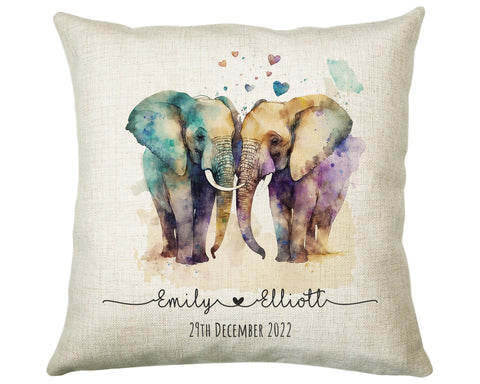 Personalised 2nd Anniversary Elephant Cotton Gift Cushion Two Years Custom Design Gift Valentines Present