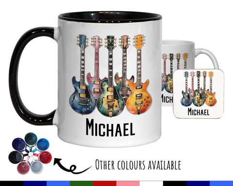 Personalised Guitar Mug Gift - Great Gift for Guitarists - Electric Guitarist Mug - Musician Gifts for Men - Watercolour Band Design SMM024