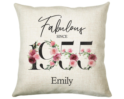 70th Birthday Gift for Women - Personalised 1955 Birthday Cushion Age 70 Gift for Her - Ladies Floral Design Mum Nan Gran Seventy BNC70C