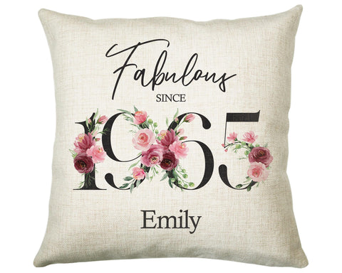 60th Birthday Gift for Women - Personalised 1965 Birthday Cushion Age 60 Gift for Her - Ladies Floral Age Design Mum Nan Gran Sixty BNC60C