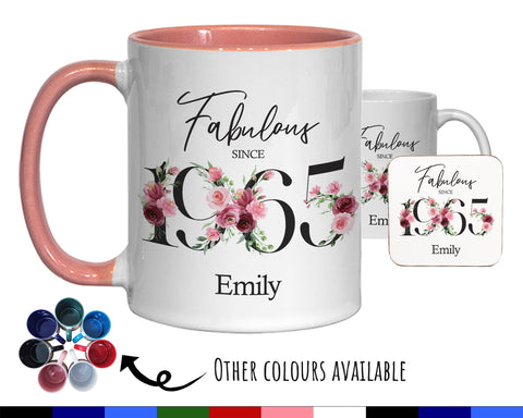 60th Birthday Gift for Women - Fabulous Since 1965 Personalised Coffee Mug Coaster Age 60 Gift for Her - Ladies Floral Design Mum Nan BNC60M