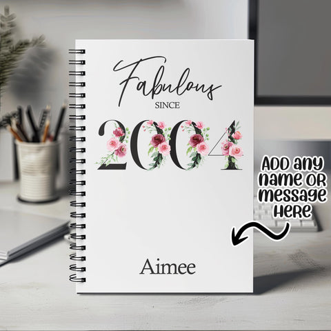 21st Birthday Gift for Her - Personalised Birthday Notebook 2004 Gift for Women - Ladies Floral Design Daughter Sister Twenty One BNC21NB