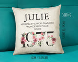 50th Birthday Gift for Women - Personalised 1975 Birthday Cushion Age 50 Gift for Her - Ladies Floral Design Mum Nan Sister Fifty BND50C