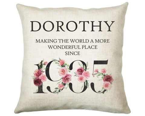 90th Birthday Gift for Women - Personalised 1935 Birthday Cushion Age 90 Gift for Her - Ladies Floral Age Design Mum Nan Gran Ninety BND90C