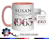 60th Birthday Gift for Women - Wonderful Since 1965 Personalised Coffee Mug Coaster Age 60 Gift for Her Ladies Floral Design Mum Nan BND60M