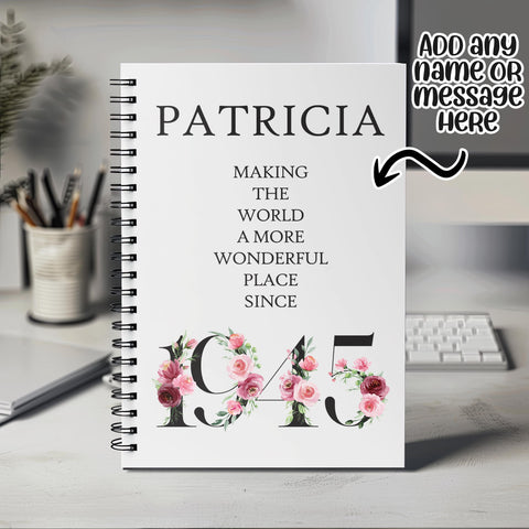 80th Birthday Gift for Women - Personalised Birthday Notebook 1945 Gift for Her - Ladies Floral Design Nan Gran Eighty BND80NB