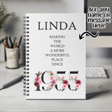 70th Birthday Gift for Women - Personalised Birthday Notebook 1955 Gift for Her - Ladies Floral Design Mum Nan Gran Nanny Seventy BND70NB