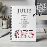 50th Birthday Gift for Women - Personalised Birthday Notebook 1975 Gift for Her - Ladies Floral Design Mum Daughter Nan Fifty BND50NB