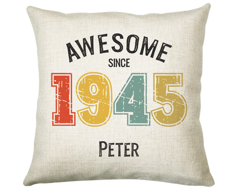 80th Birthday Gift for Men - Personalised Birthday Cushion Age 80 Gift for Him Custom Retro Vintage Number Design Dad Grandad Eighty BNG90C