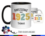 100th Birthday Gift for Men - Awesome Since 1925 Personalised Coffee Mug Coaster Age 100 Gift for Him - Retro Number Design Grandad BNG100M