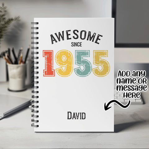 70th Birthday Gift for Men - Personalised Birthday Notebook 1955 Gift for Him - Retro Year Design Notepad Dad Grandad Seventy Gift BNG70NB