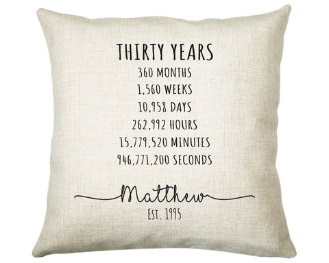 30th Birthday Gift for Men - Personalised Birthday Cushion Age 30 Gift for Him Mens Years Months Weeks Design Son Brother Thirty BNE30C