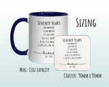 70th Birthday Gift for Her - Personalised Birthday Coffee Mug Coaster Age 70 Gift for Women Lifetime Design Mum Nan Sister Seventy BNG70M