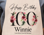 100th Birthday Gift for Women - Personalised Apron Happy Birthday Age 100 Gift for Her - Ladies Floral Design Mum Nan Gran Hundred BNA100AP