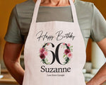 60th Birthday Gift for Women - Personalised Apron Happy Birthday Age 60 Gift for Her - Ladies Floral Design Mum Nan Gran Sixty BNA60AP