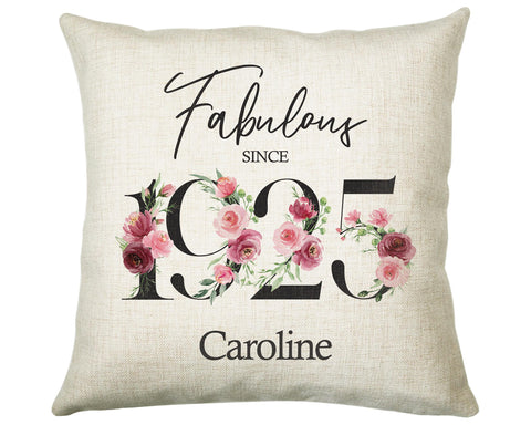 100th Birthday Gift for Women - Personalised 1925 Birthday Cushion Age 100 Gift for Her - Ladies Floral Design Mum Nan Gran Hundred BNC100C