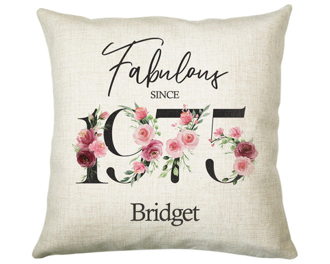 50th Birthday Gift for Women - Personalised 1975 Birthday Cushion Age 50 Gift for Her - Ladies Floral Design Mum Nan Sister Fifty BNC50C