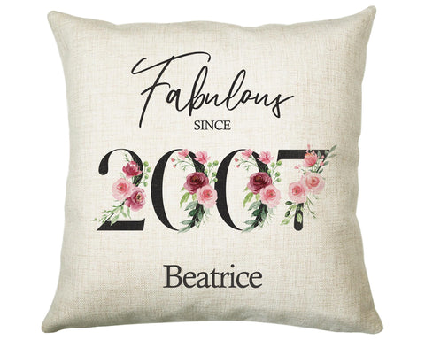 18th Birthday Gift for Women - Personalised 2007 Birthday Cushion Age 18 Gift for Her Ladies Floral Design Daughter Sister Eighteen BNC18C