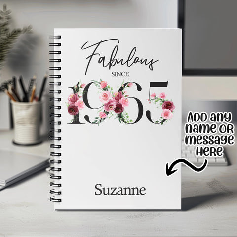 60th Birthday Gift for Women - Personalised Birthday Notebook 1965 Gift for Her - Ladies Floral Design Nan Gran Sixty BNC60NB