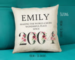 21st Birthday Gift for Women - Personalised 2004 Birthday Cushion Age 21 Gift for Her Lady Floral Design Daughter Sister Twenty One BND21C