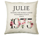 50th Birthday Gift for Women - Personalised 1975 Birthday Cushion Age 50 Gift for Her - Ladies Floral Design Mum Nan Sister Fifty BND50C