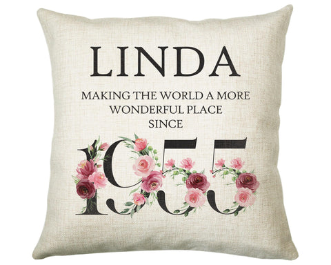 70th Birthday Gift for Women - Personalised 1955 Birthday Cushion Age 70 Gift for Her - Ladies Floral Design Mum Nan Gran Seventy BND70C