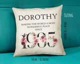 90th Birthday Gift for Women - Personalised 1935 Birthday Cushion Age 90 Gift for Her - Ladies Floral Age Design Mum Nan Gran Ninety BND90C