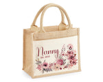 Nanny Gift Personalised Jute Bag - Floral Tote Bag Gift for Grandma Nan - Custom Shopping Market Bag - Nanny Bag for Nans Birthday BT005